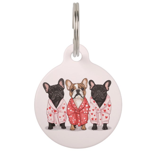 Placa Para Mascotas Bulldog Francés del Día de San Valentín (Anverso)
