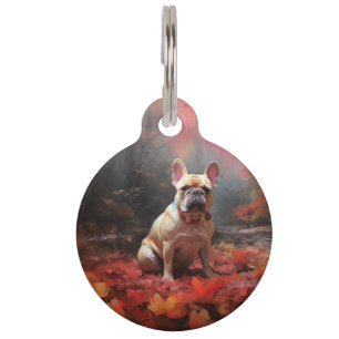 Placa Para Mascotas Bulldog Francés en otoño las hojas caen Inspiran