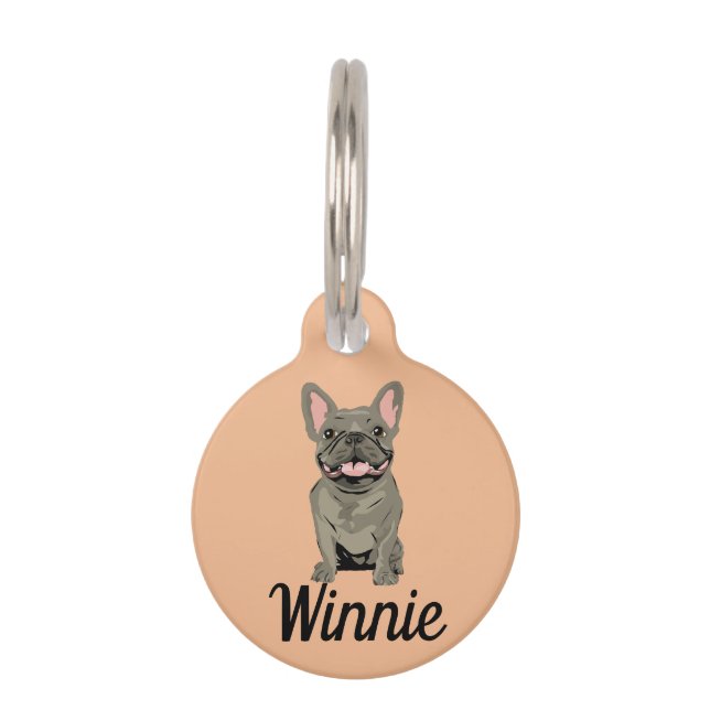 Placa Para Mascotas Bulldog Francés Gris (Anverso)