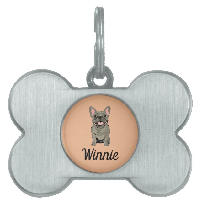 Placa Para Mascotas Bulldog Francés Gris (Frente)