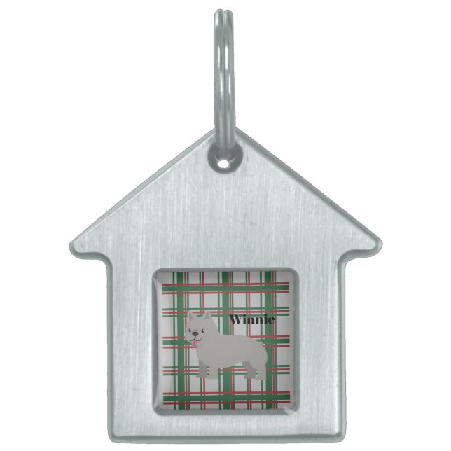 Placa Para Mascotas Bulldog Francés Gris, Cuadro de Navidad (Frente)