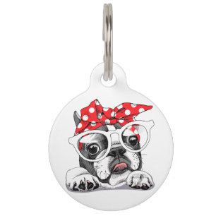 Placa Para Mascotas Bulldog Francés Lindo con Diadema y Gafas Colorido