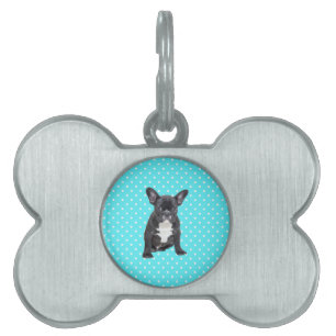 Placa Para Mascotas Bulldog francés lindo con puntos de polka azul