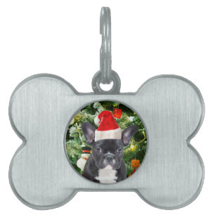 Placa Para Mascotas Bulldog francés Ornamenta árbol de Navidad Snowman
