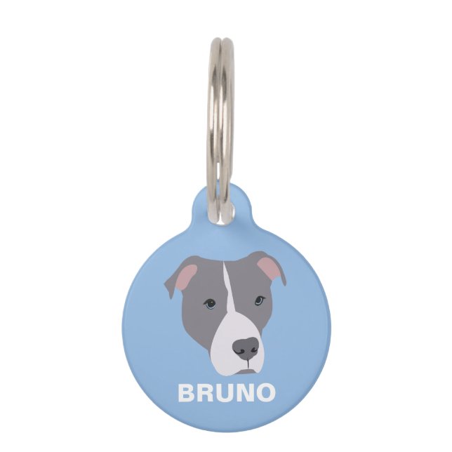 Placa Para Mascotas Bulldog Gris Pit personalizado (Anverso)