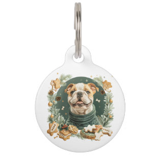 Placa Para Mascotas Bulldog Inglés de Navidad