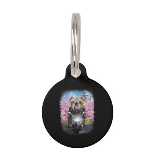 Placa Para Mascotas Bulldog Inglés en Tour en Motocicleta Jardín Japon