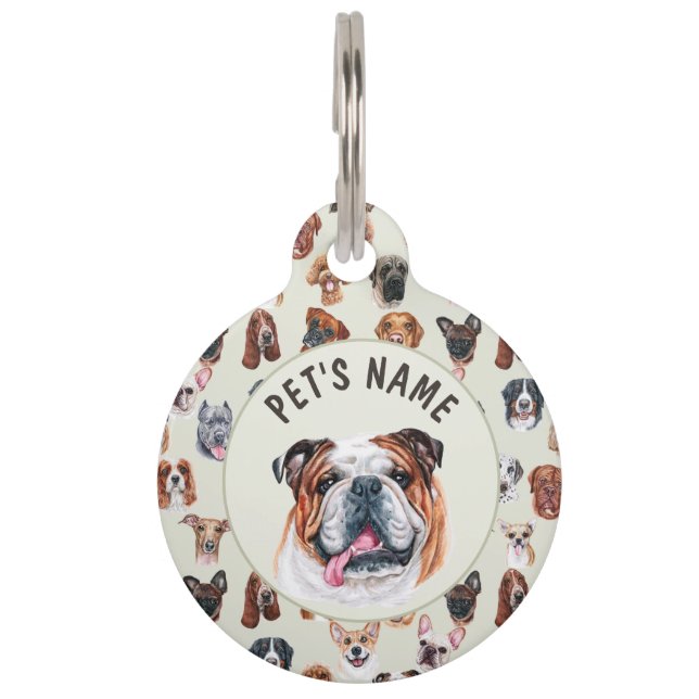 Placa Para Mascotas Bulldog inglés y amigos personalizados (Anverso)