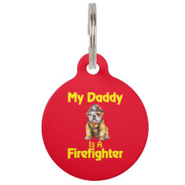 Placa Para Mascotas Bulldog Personalizado Mi Papá Es Un Bombero