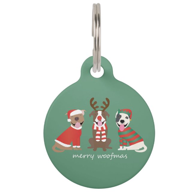 Placa Para Mascotas Bulldoges de Merry Woofmas Pit (Anverso)
