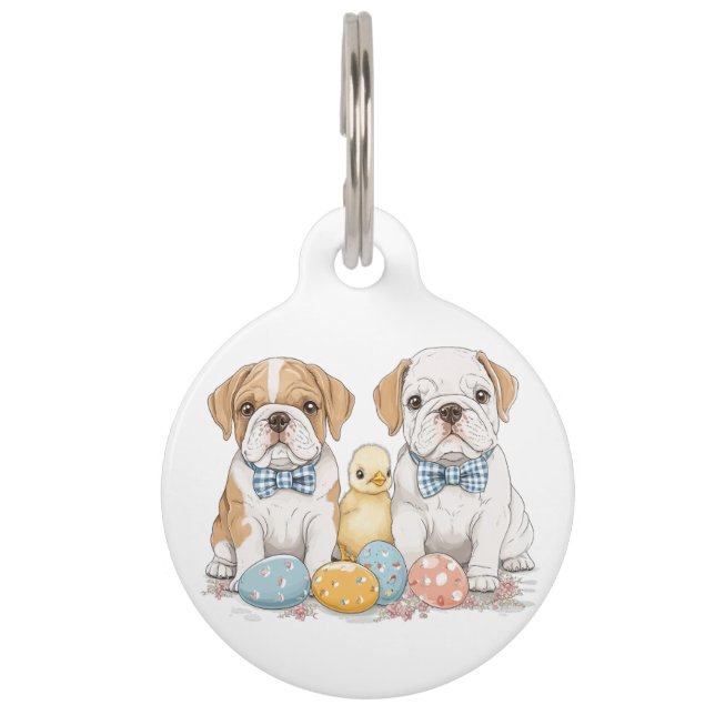 Placa Para Mascotas Bulldoges en inglés de Pascua (Anverso)