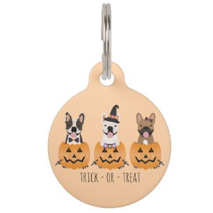 Placa Para Mascotas Bulldogs Franceses Truco o Trato Calabaza