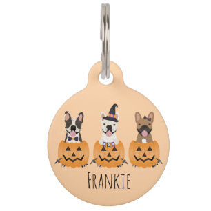 Placa Para Mascotas Bulldogs Franceses Truco o Trato Calabaza