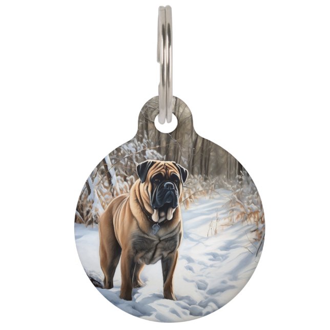 Placa Para Mascotas Bullmastiff Deja que nieve Navidad (Anverso)