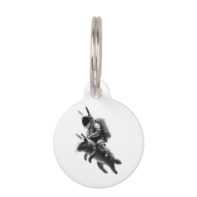 Placa Para Mascotas Bunny Astronaut Riding a Rabbit in Space  (Anverso)