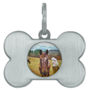 Placa Para Mascotas Bunny de Pascua y caballo marrón