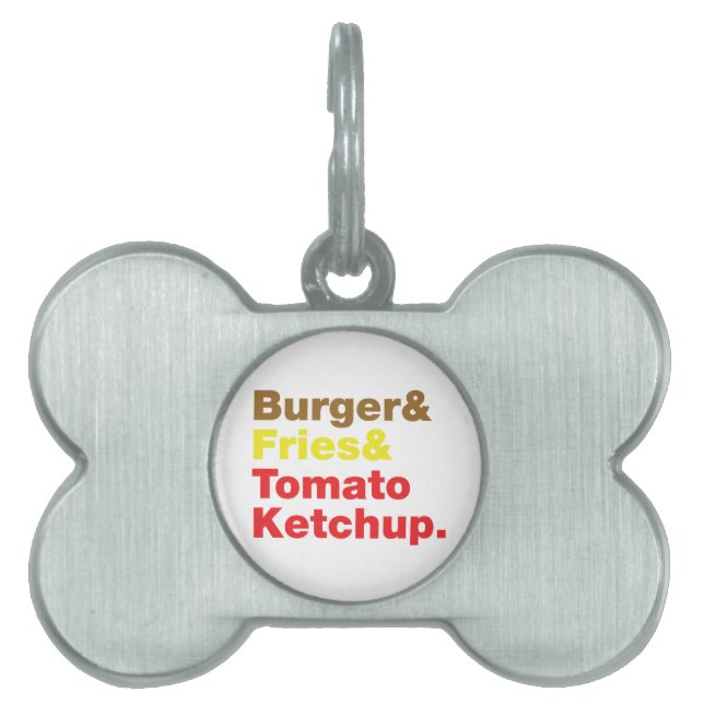 Placa Para Mascotas Burger & Fries & Tomate Ketchup. (Frente)