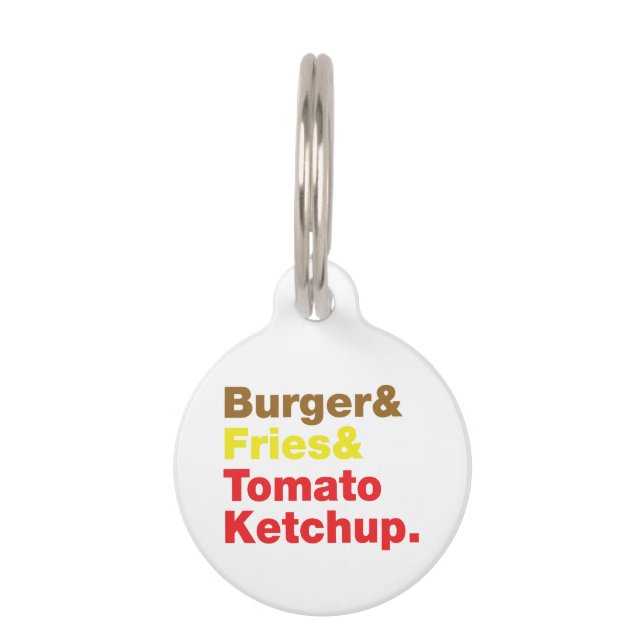 Placa Para Mascotas Burger & Fries & Tomate Ketchup. (Anverso)