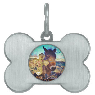 Placa Para Mascotas Burro con cruz Rosa