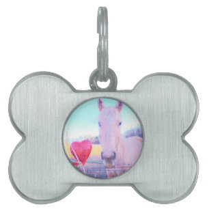 Placa Para Mascotas Caballo amarillo y corazón rojo