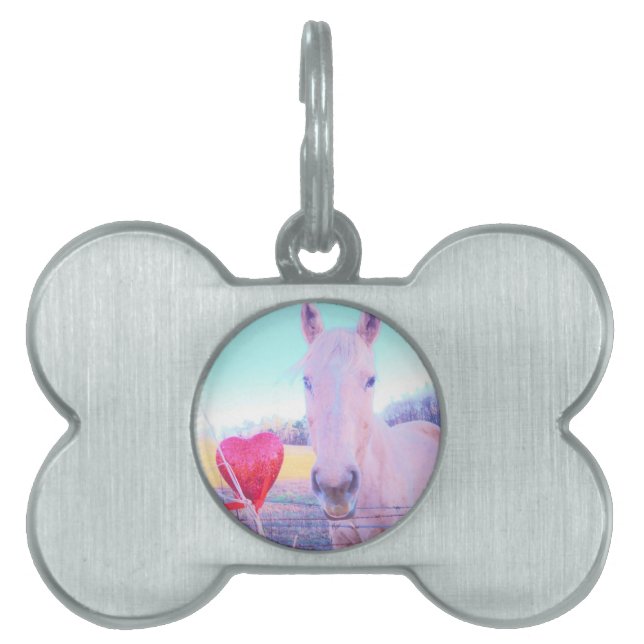 Placa Para Mascotas Caballo amarillo y corazón rojo (Frente)