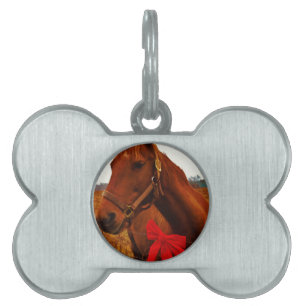 Placa Para Mascotas Caballo con arco rojo