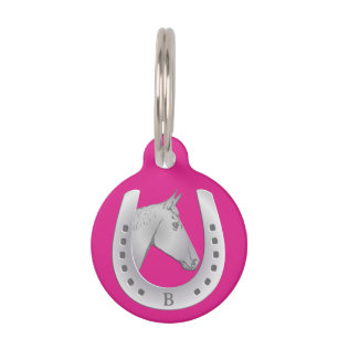 Placa Para Mascotas Caballo Herradura Emblema Monograma Rosa Caliente
