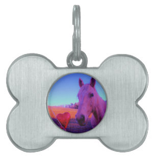 Placa Para Mascotas Caballo marrón y corazón rojo
