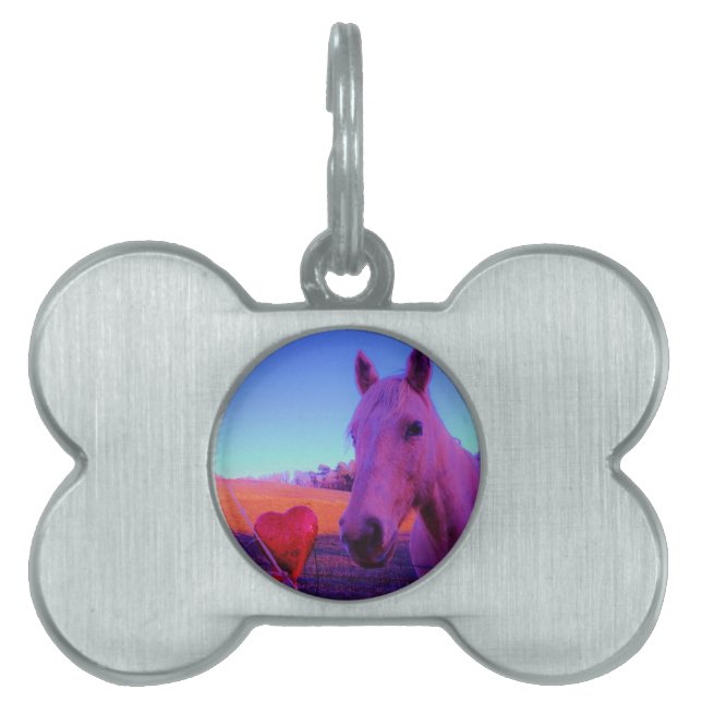 Placa Para Mascotas Caballo marrón y corazón rojo (Frente)