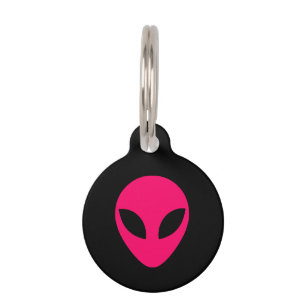 Placa Para Mascotas Cabeza alienígena rosa brillante