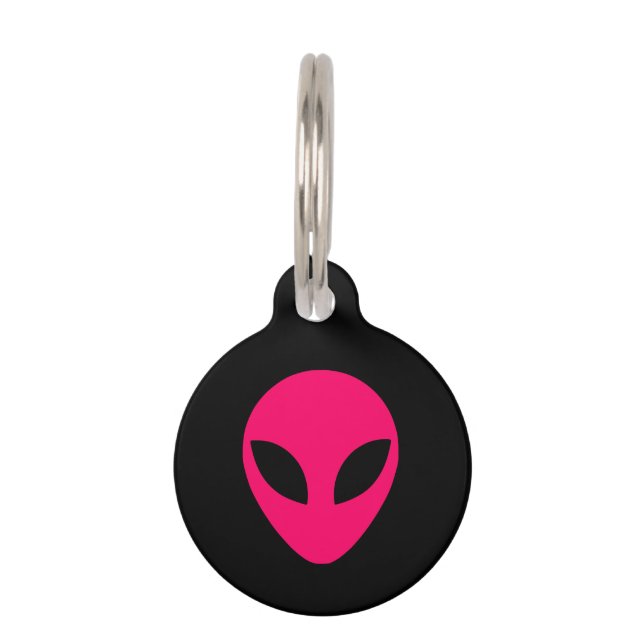 Placa Para Mascotas Cabeza alienígena rosa brillante (Anverso)