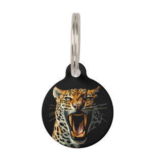 Placa Para Mascotas Cabeza de ataque rugiente de leopardo