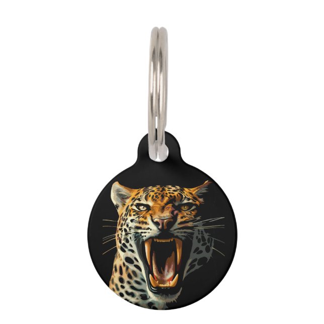 Placa Para Mascotas Cabeza de ataque rugiente de leopardo (Anverso)