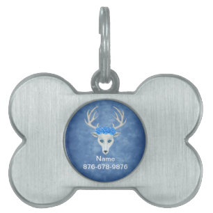 Placa Para Mascotas Cabeza de Ciervo Blanco Mitológico con Cuernos de 