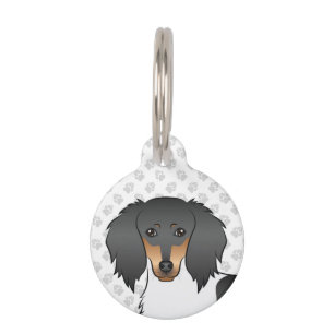 Placa Para Mascotas Cabeza de Dachshund Piebald Negro y Canela Pelo La