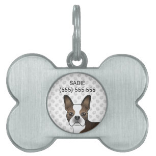 Placa Para Mascotas Cabeza de perro Boston Terrier atigrado e informac