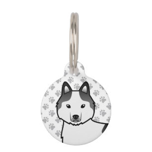 Placa Para Mascotas Cabeza de perro de dibujos animados Husky Siberian