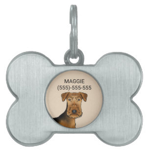 Placa Para Mascotas Cabeza de perro de dibujos animados lindo Airedale