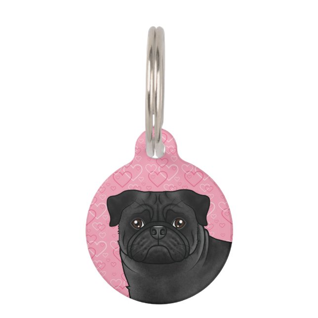 Placa Para Mascotas Cabeza De Perro De Pug Negro Acercamiento Al Patró (Anverso)