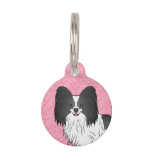 Placa Para Mascotas Cabeza de perro Papillon blanco y negro sobre cora