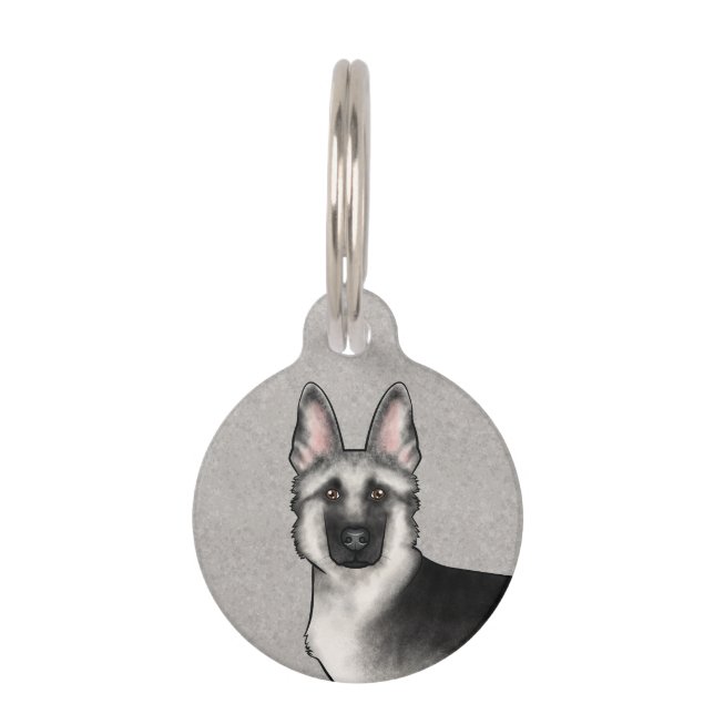 Placa Para Mascotas Cabeza de perro pastor alemán de sable plateado li (Anverso)