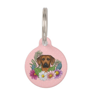 Placa Para Mascotas Cabeza de Rhodesian Ridgeback Flores Coloridas Sob