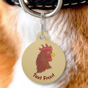 Placa Para Mascotas Cabeza del Gallo Rojo