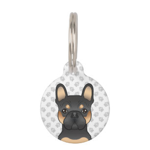 Placa Para Mascotas Cabeza y información del Bulldog Francés negro y m