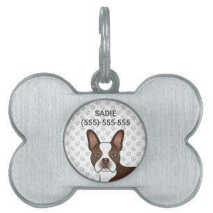 Placa Para Mascotas Cabeza y patas de perro dibujos animados Boston Te