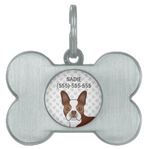 Placa Para Mascotas Cabeza y patas de perro dibujos animados Boston Te