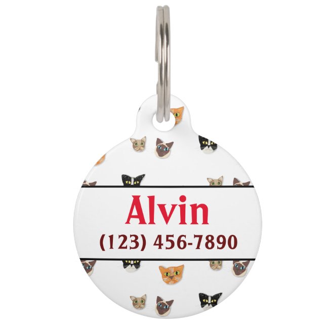 Placa Para Mascotas Cabezas de Gato Feliz - Patrón (Anverso)