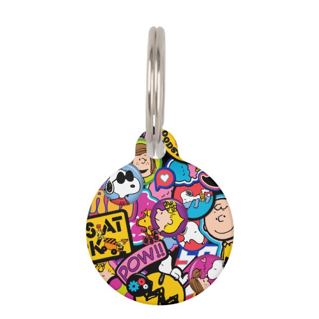 Placa Para Mascotas Cacahuetes | Patrón de parches de mixtape (Anverso)