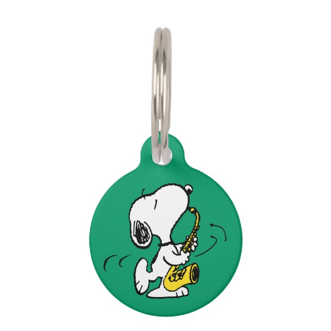 Placa Para Mascotas Cacahuetes | Snoopy Saxophone Player (Anverso)