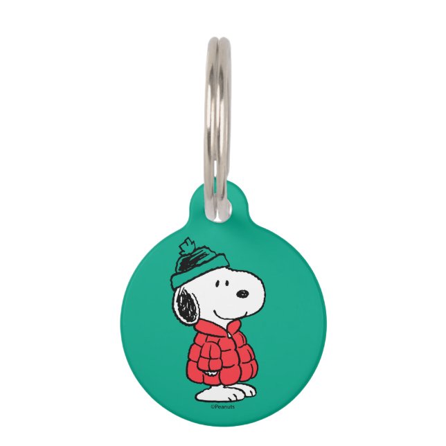 Placa Para Mascotas Cacahuetes | Snoopy Winter Coat & Gorra (Anverso)